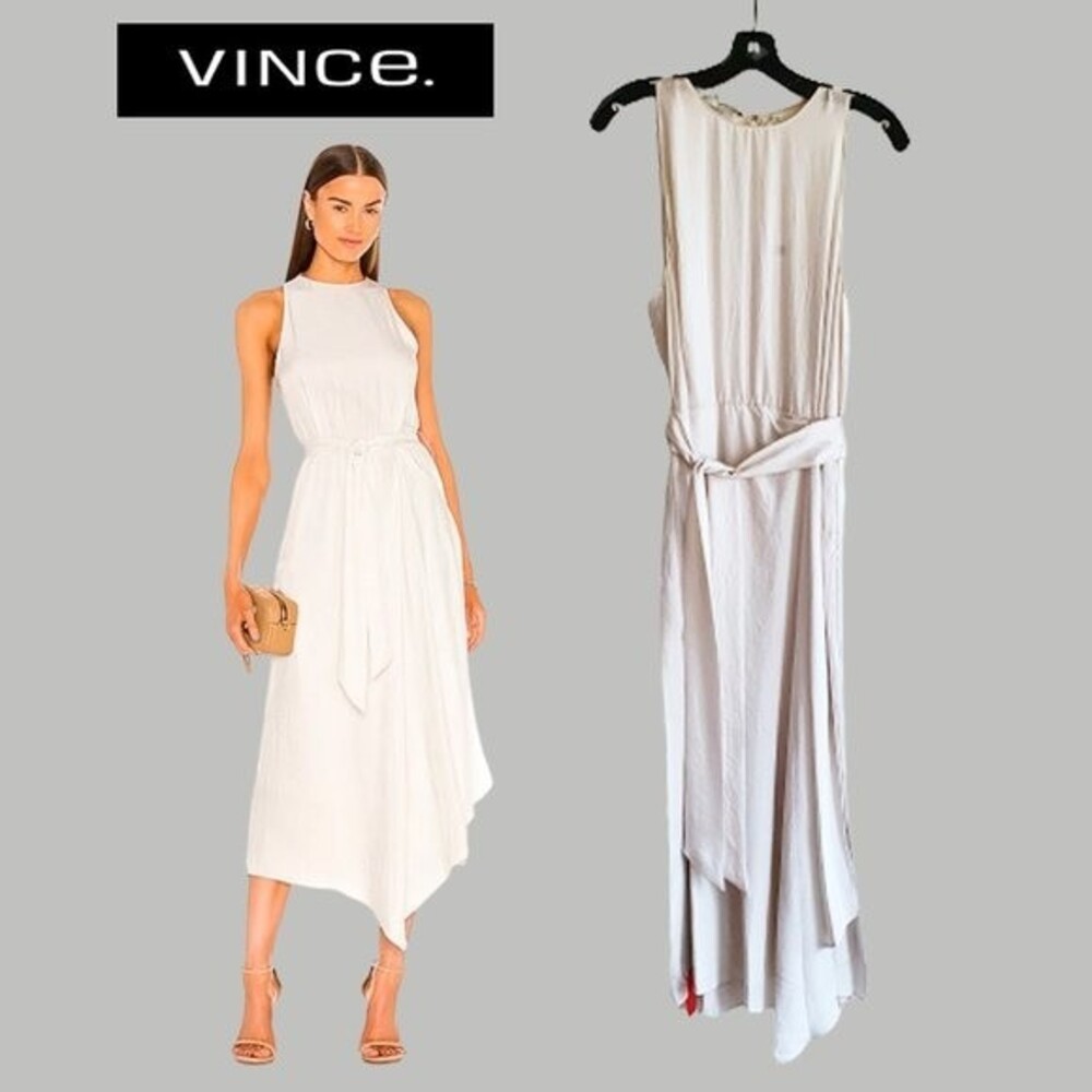 Vince Ivory Draped Halter Handkerchief Hem Dress Size 14 NWT $395